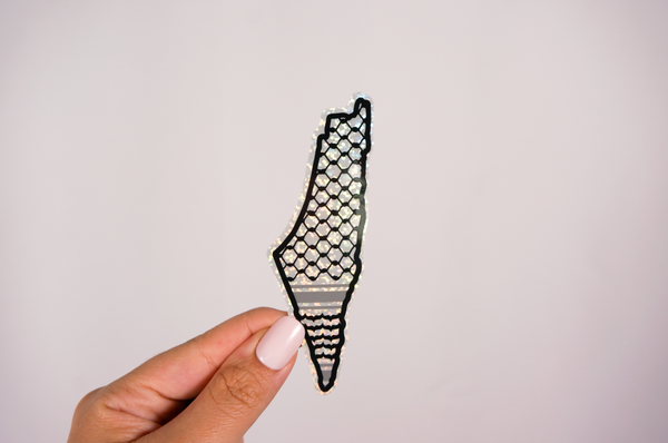 Palestine Map Glitter Sticker with Kuffiyeh Design