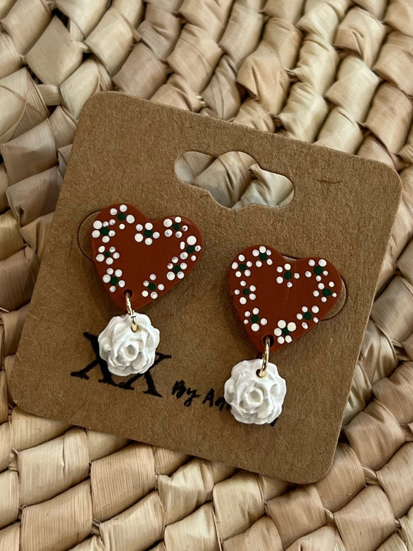 White Rose Barro Heart Earring