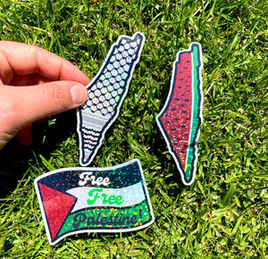 Palestine Map Glitter Sticker with Kuffiyeh Design